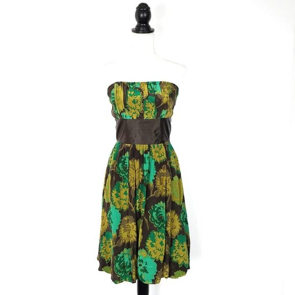 NEW NWT Plenty Tracy Reese Anthroplogie Floral Silk Strapless Dress Brown Size 6 - Picture 1 of 5